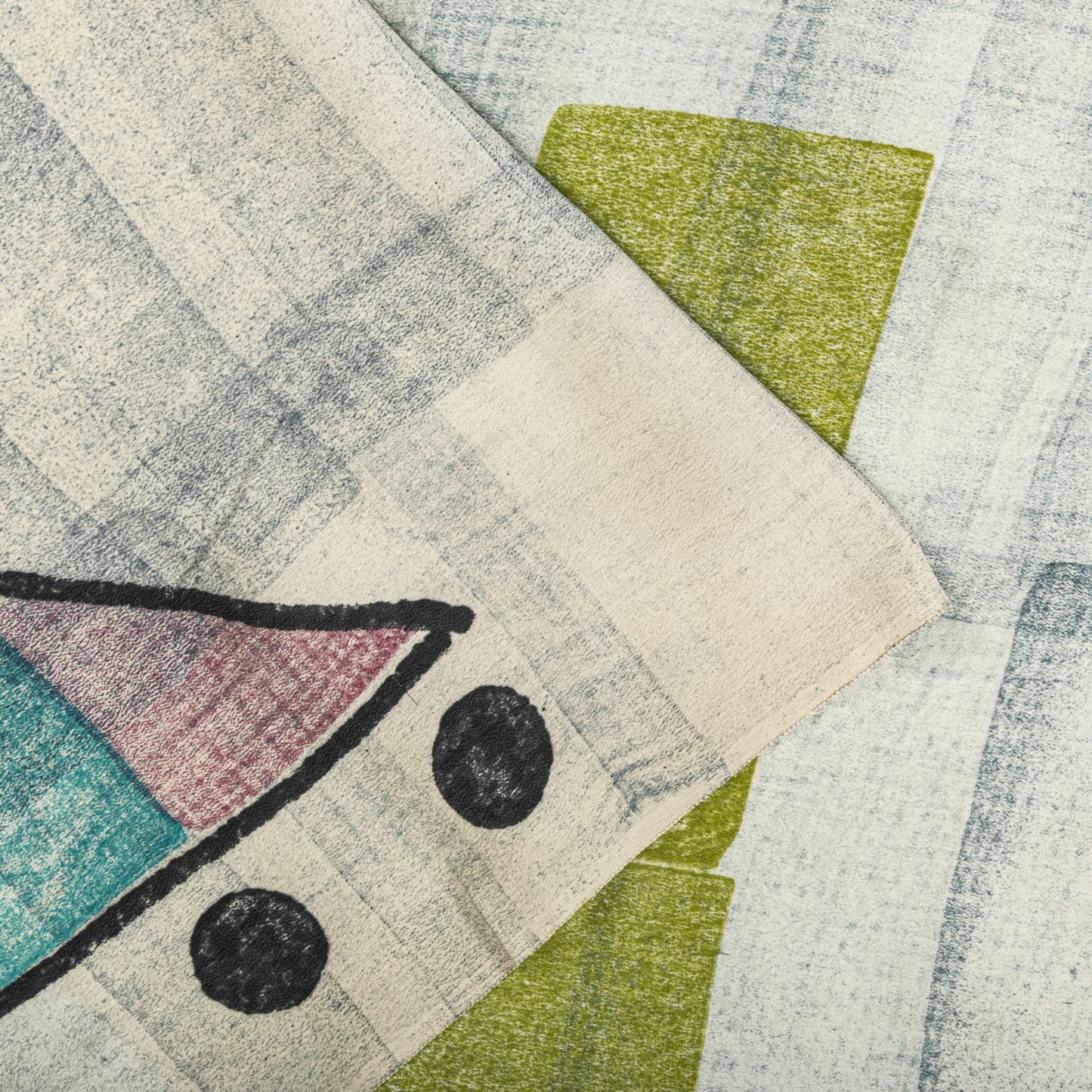 Sanskriti Vintage Saree Blue Pure Crepe Geometric Printed Sari 5.5Yard Fabric