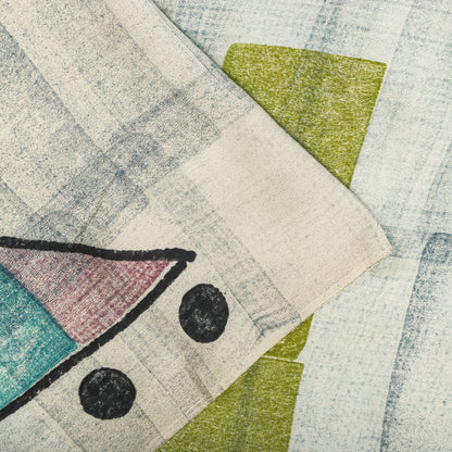Sanskriti Vintage Saree Blue Pure Crepe Geometric Printed Sari 5.5Yard Fabric