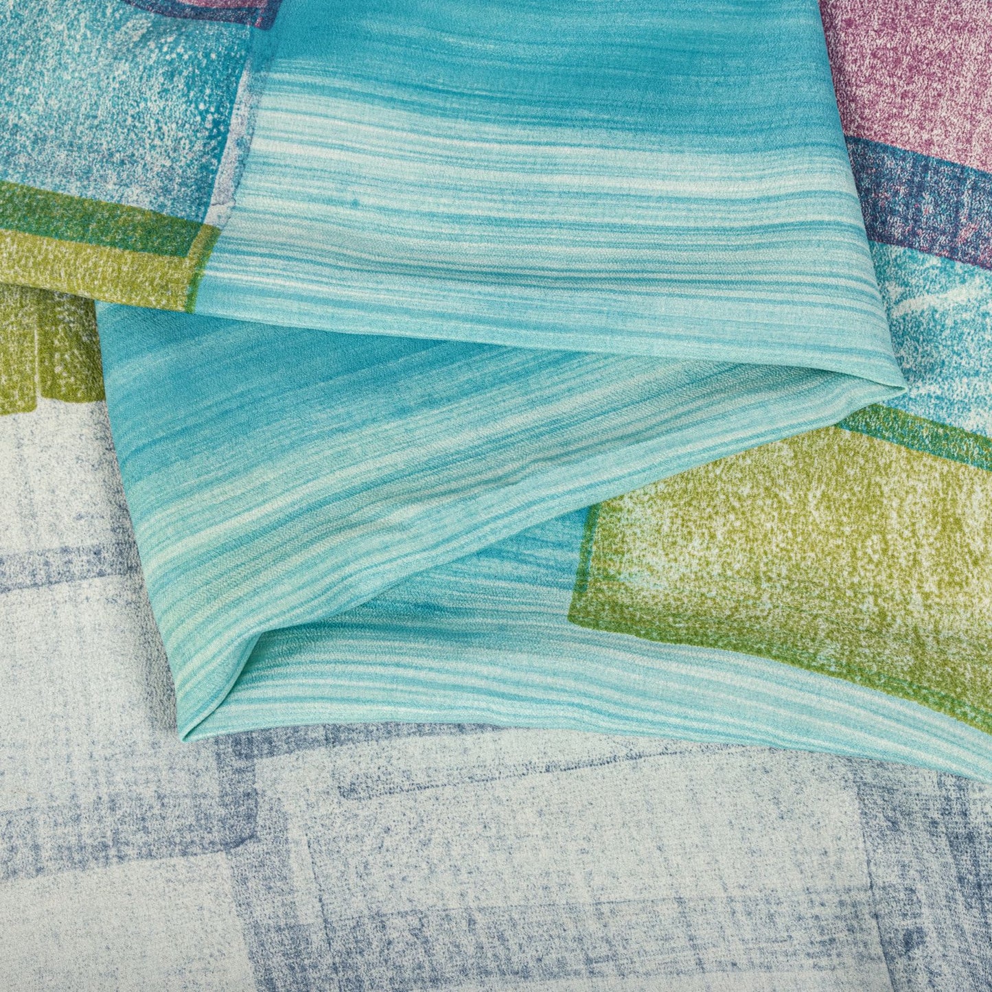 Sanskriti Vintage Saree Blue Pure Crepe Geometric Printed Sari 5.5Yard Fabric