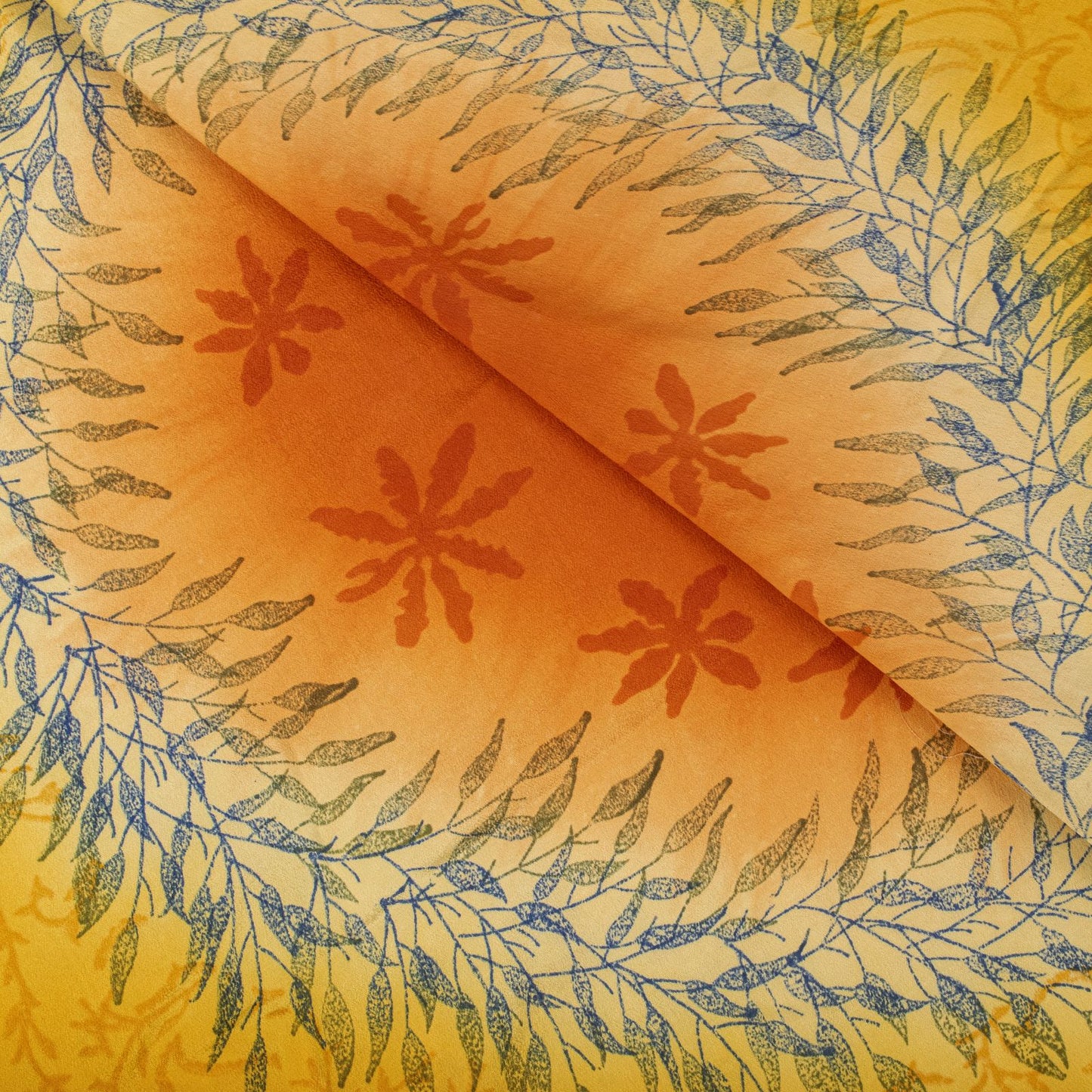 Sanskriti Vintage Saree Yellow Pure Crepe Silk Floral Print Sari 5.5+Yard Fabric