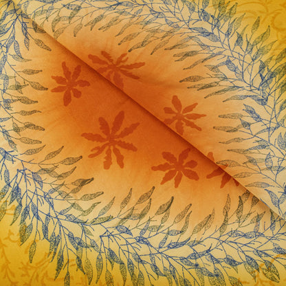 Sanskriti Vintage Saree Yellow Pure Crepe Silk Floral Print Sari 5.5+Yard Fabric