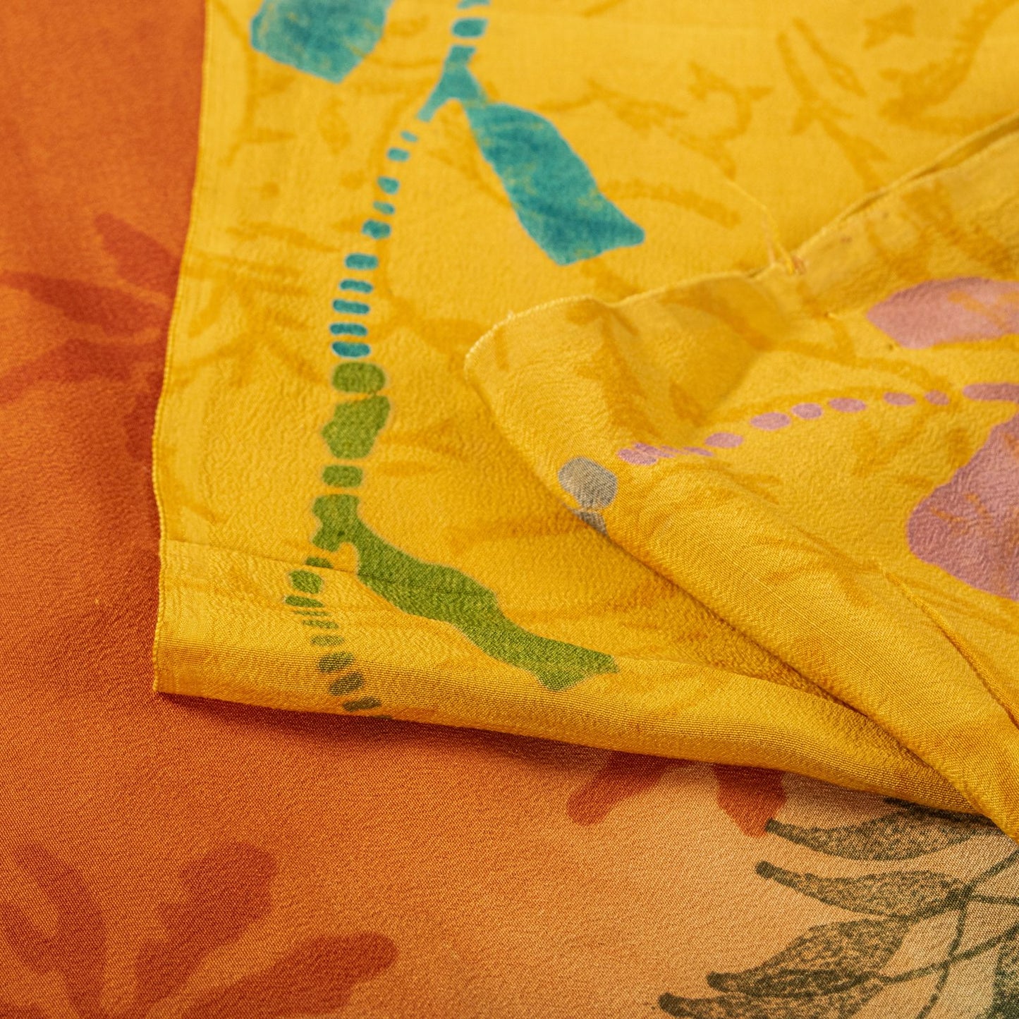 Sanskriti Vintage Saree Yellow Pure Crepe Silk Floral Print Sari 5.5+Yard Fabric