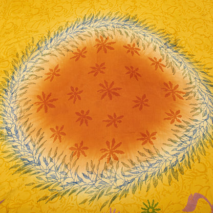 Sanskriti Vintage Saree Yellow Pure Crepe Silk Floral Print Sari 5.5+Yard Fabric