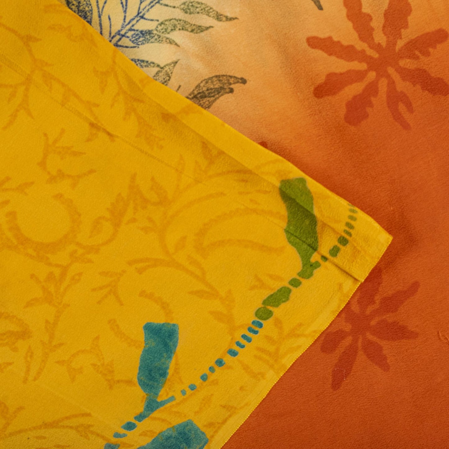 Sanskriti Vintage Saree Yellow Pure Crepe Silk Floral Print Sari 5.5+Yard Fabric