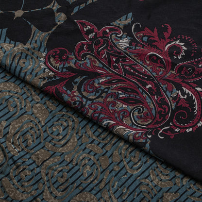 Sanskriti Vintage Saree Blue 100% Pure Crepe Paisley Print Sari 5.5+Yard Fabric