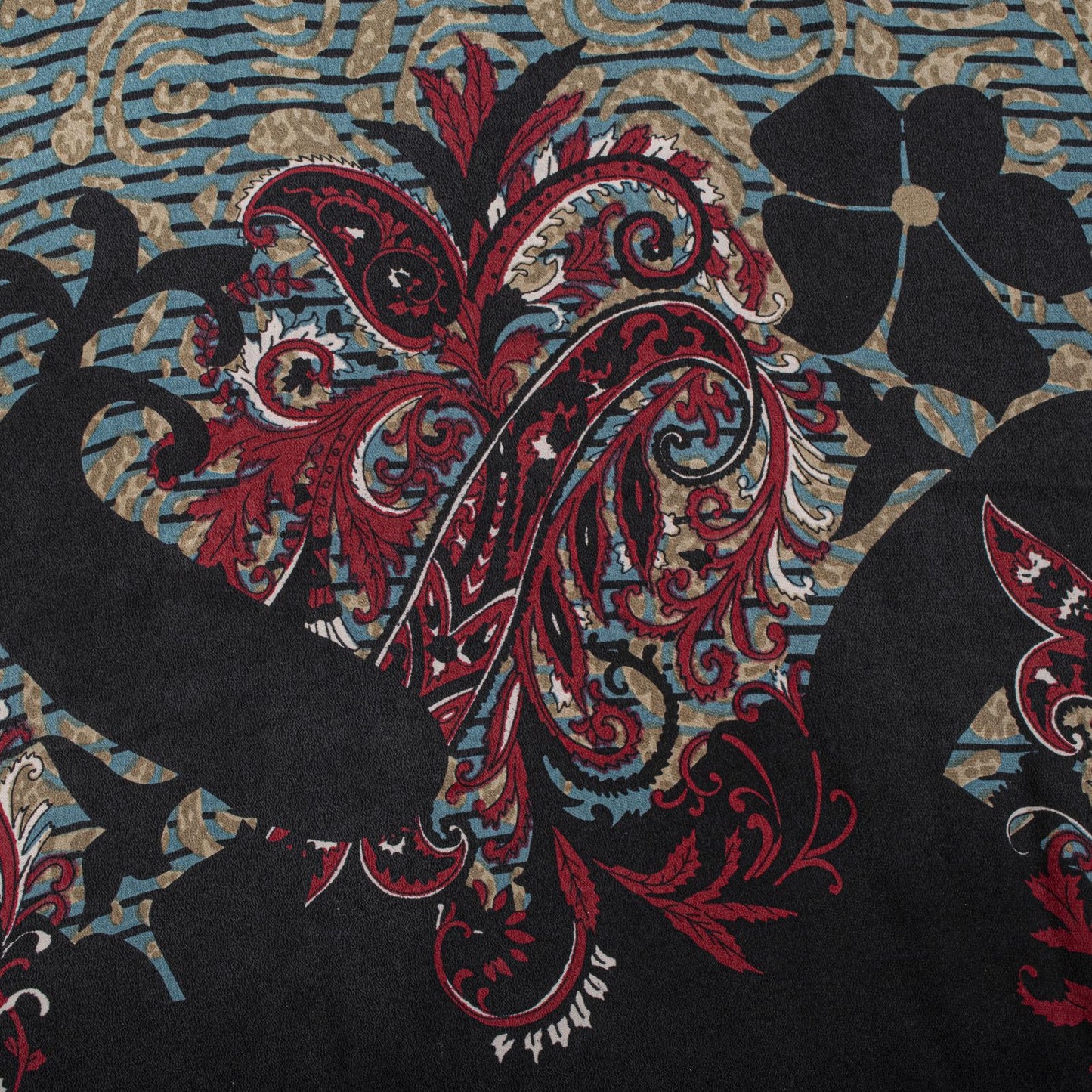Sanskriti Vintage Saree Blue 100% Pure Crepe Paisley Print Sari 5.5+Yard Fabric
