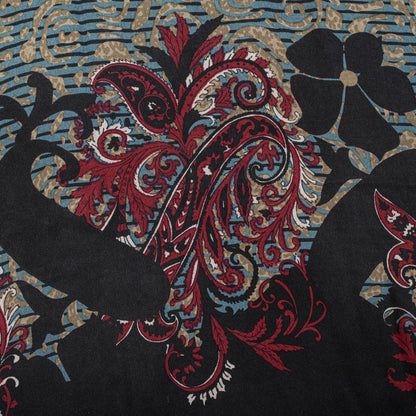 Sanskriti Vintage Saree Blue 100% Pure Crepe Paisley Print Sari 5.5+Yard Fabric