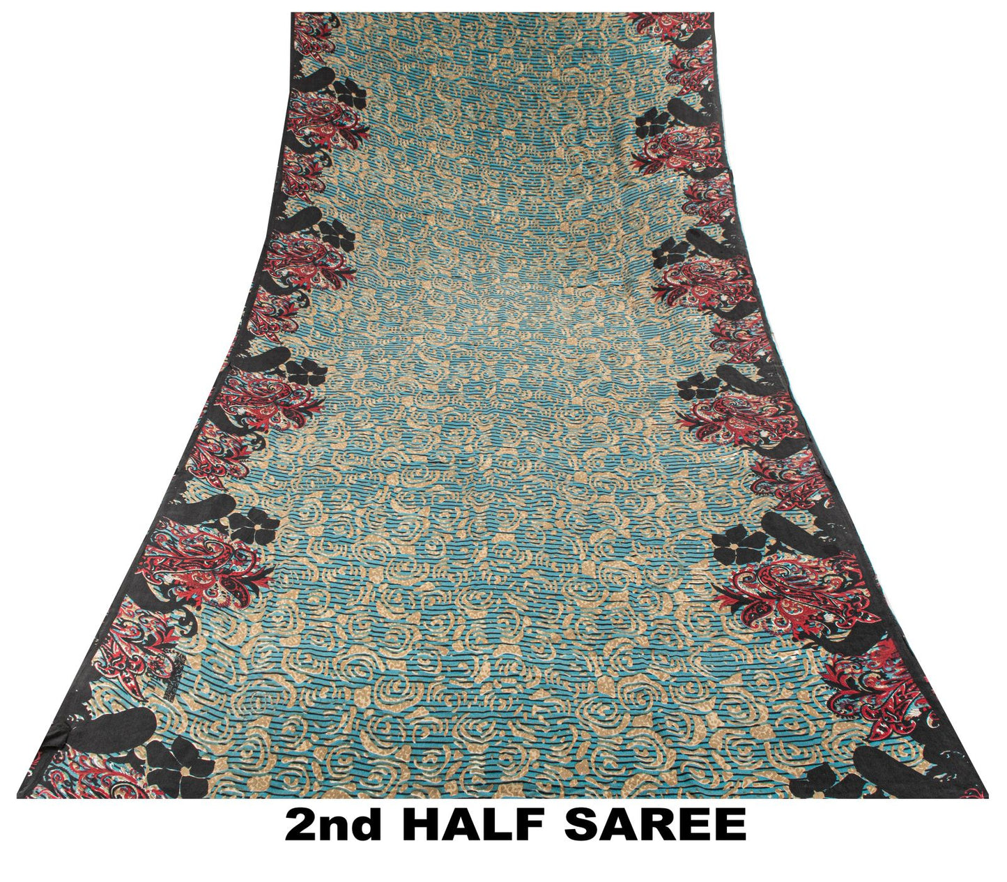 Sanskriti Vintage Saree Blue 100% Pure Crepe Paisley Print Sari 5.5+Yard Fabric