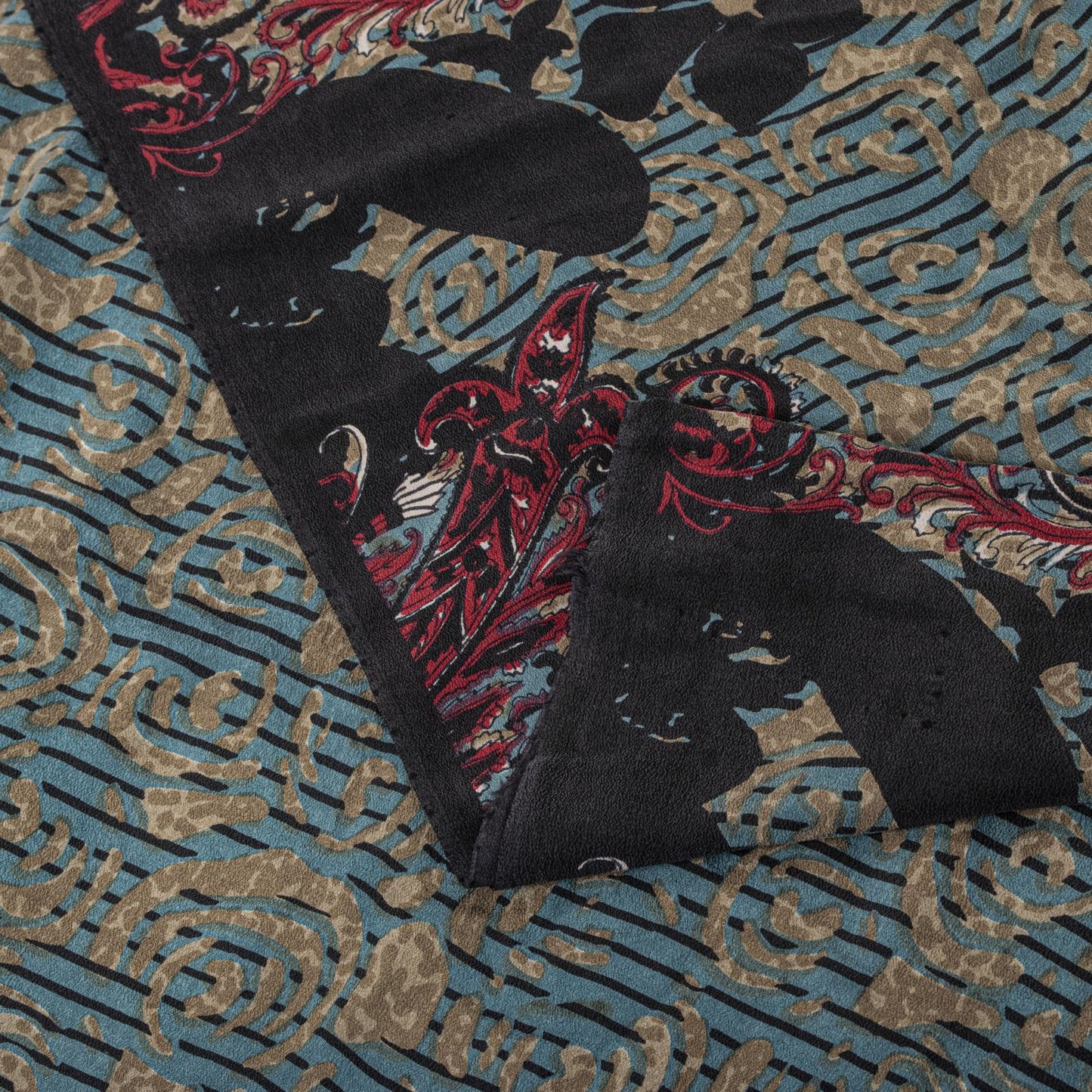 Sanskriti Vintage Saree Blue 100% Pure Crepe Paisley Print Sari 5.5+Yard Fabric