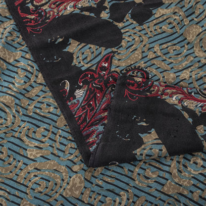 Sanskriti Vintage Saree Blue 100% Pure Crepe Paisley Print Sari 5.5+Yard Fabric