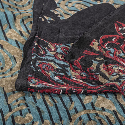 Sanskriti Vintage Saree Blue 100% Pure Crepe Paisley Print Sari 5.5+Yard Fabric