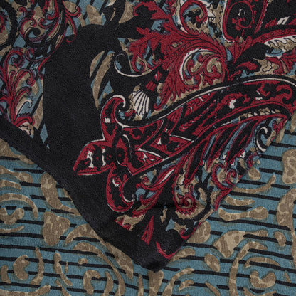 Sanskriti Vintage Saree Blue 100% Pure Crepe Paisley Print Sari 5.5+Yard Fabric