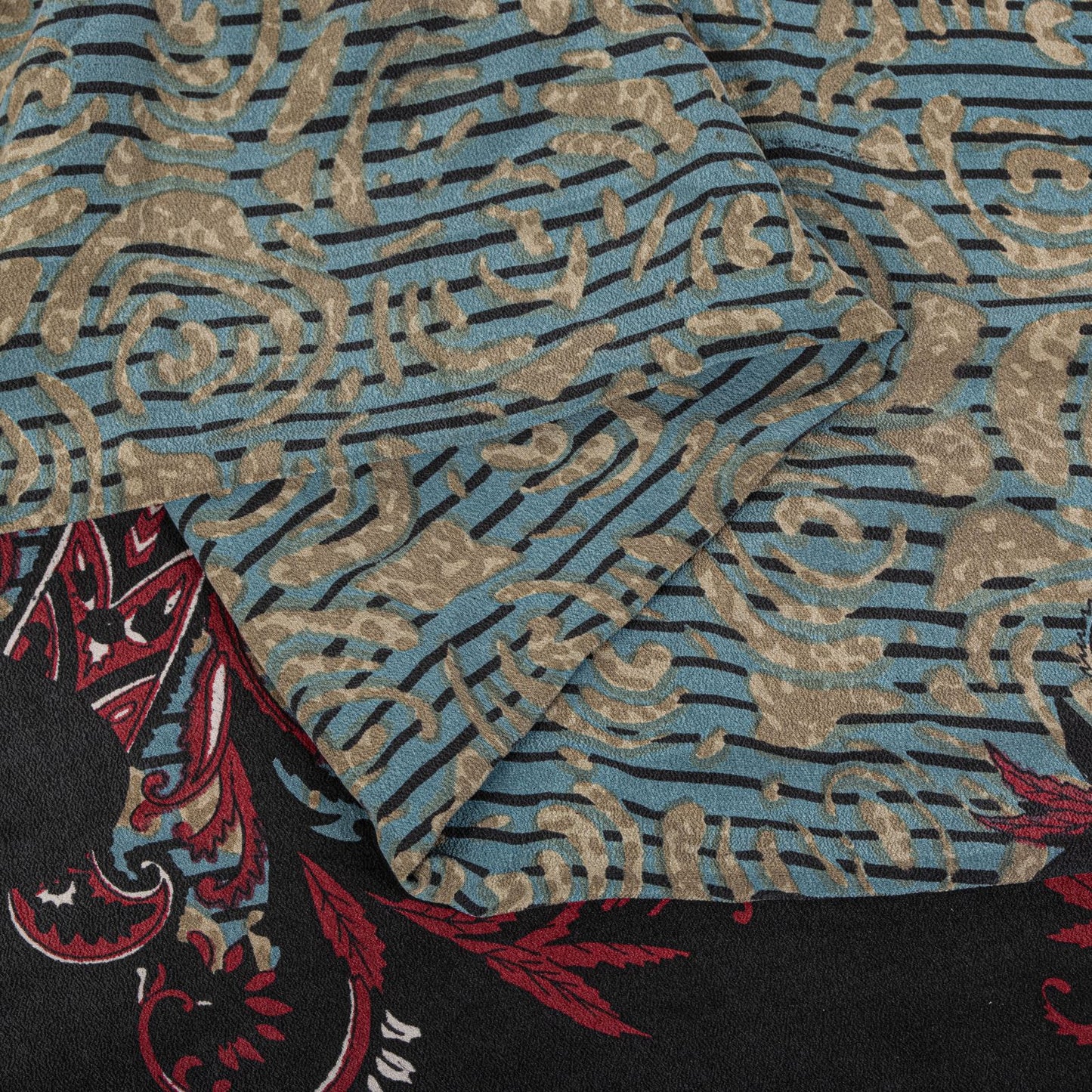 Sanskriti Vintage Saree Blue 100% Pure Crepe Paisley Print Sari 5.5+Yard Fabric