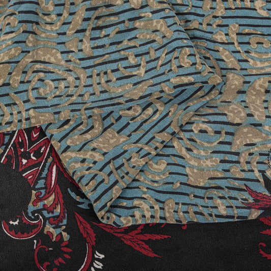 Sanskriti Vintage Saree Blue 100% Pure Crepe Paisley Print Sari 5.5+Yard Fabric