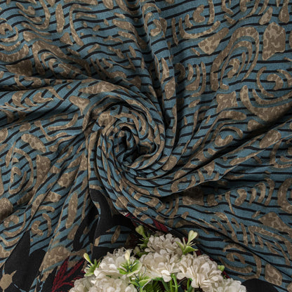 Sanskriti Vintage Saree Blue 100% Pure Crepe Paisley Print Sari 5.5+Yard Fabric