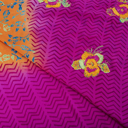 Sanskriti Vintage Saree Orange-Purple Pure Crepe Hand Embroidered-Print 5Yd Sari