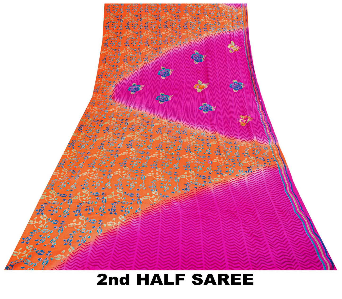 Sanskriti Vintage Saree Orange-Purple Pure Crepe Hand Embroidered-Print 5Yd Sari