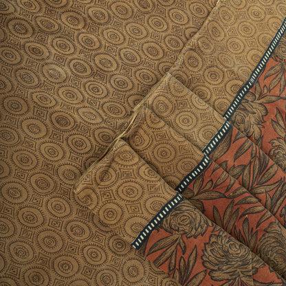 Sanskriti Vintage Saree Brown 100% Pure Crepe Floral Printed Sari 5+Yard Fabric