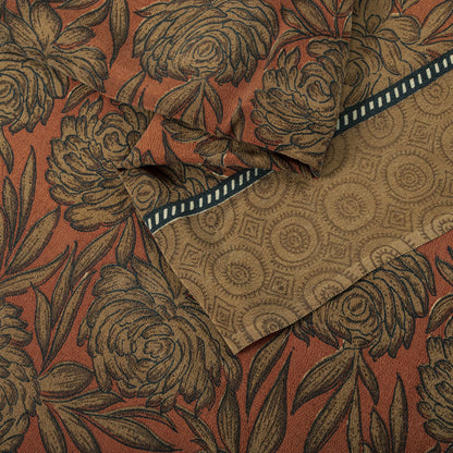 Sanskriti Vintage Saree Brown 100% Pure Crepe Floral Printed Sari 5+Yard Fabric