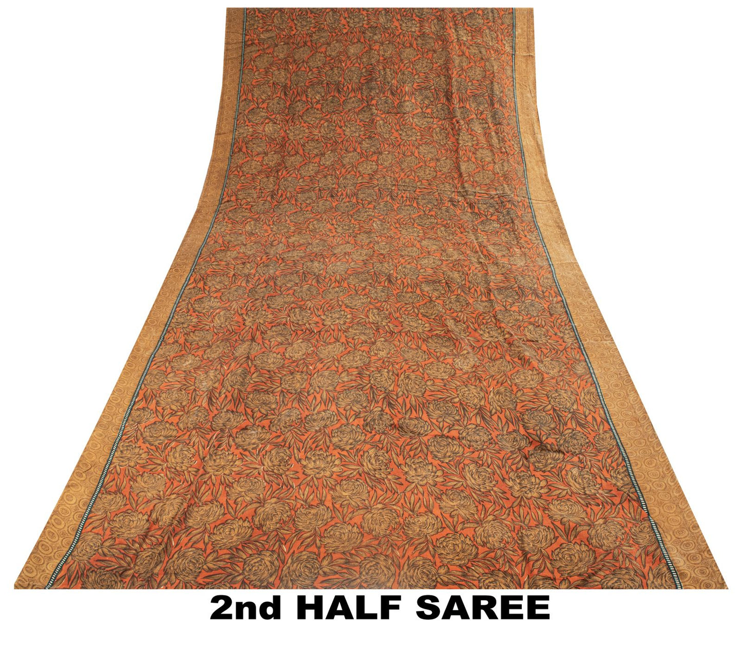 Sanskriti Vintage Saree Brown 100% Pure Crepe Floral Printed Sari 5+Yard Fabric