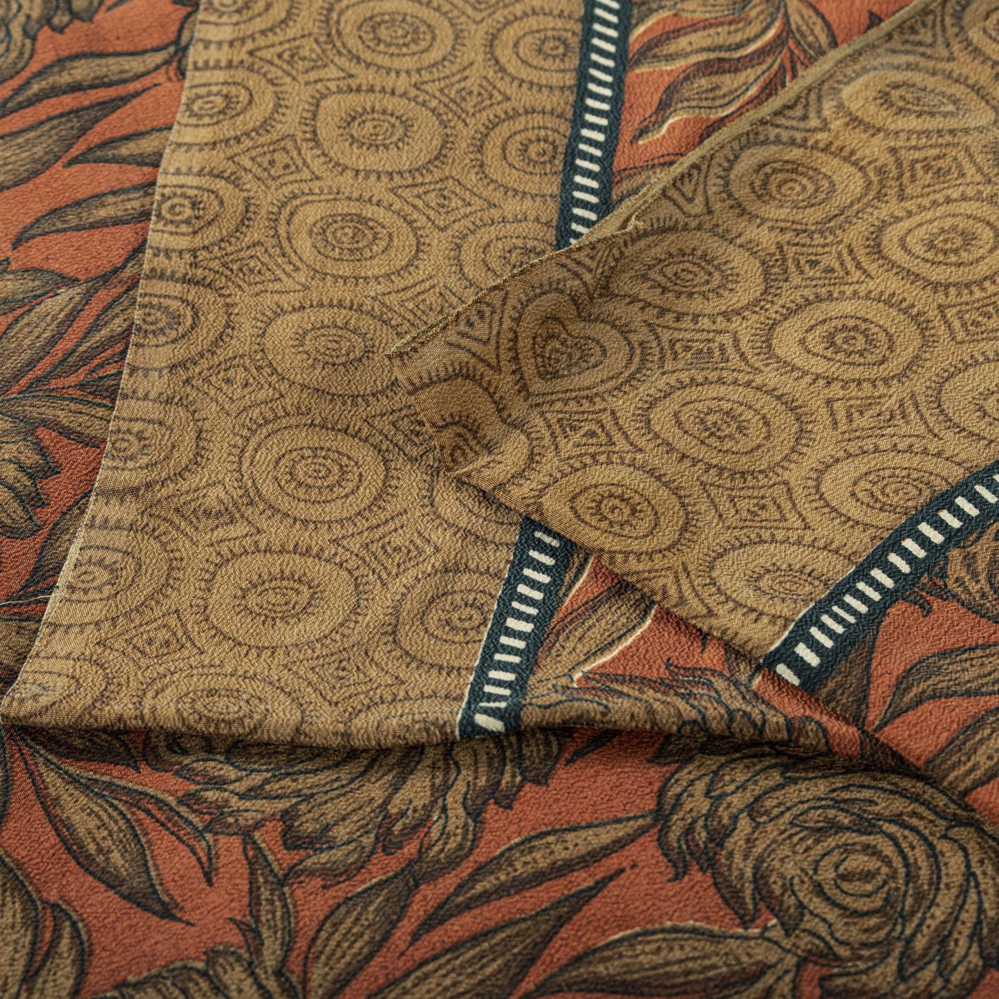 Sanskriti Vintage Saree Brown 100% Pure Crepe Floral Printed Sari 5+Yard Fabric