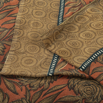 Sanskriti Vintage Saree Brown 100% Pure Crepe Floral Printed Sari 5+Yard Fabric