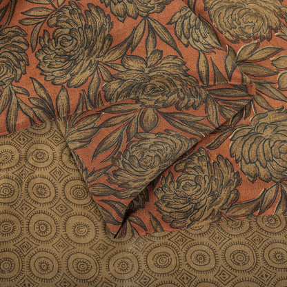 Sanskriti Vintage Saree Brown 100% Pure Crepe Floral Printed Sari 5+Yard Fabric