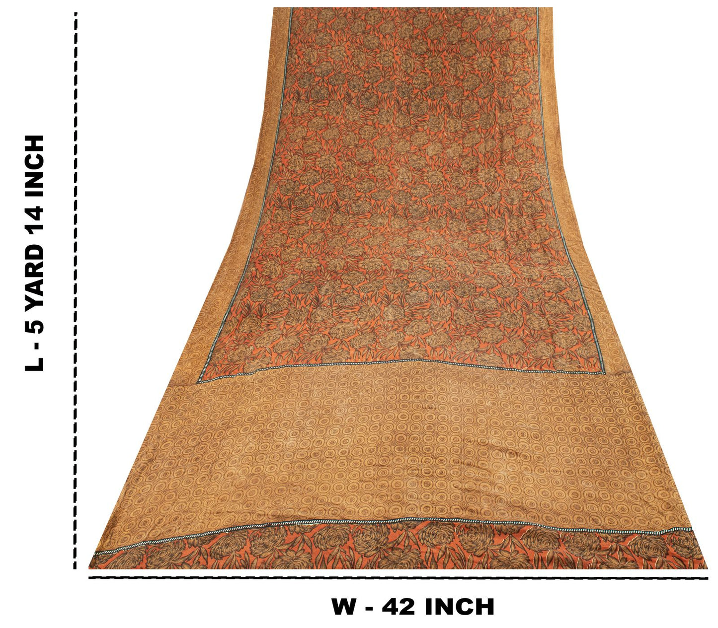 Sanskriti Vintage Saree Brown 100% Pure Crepe Floral Printed Sari 5+Yard Fabric