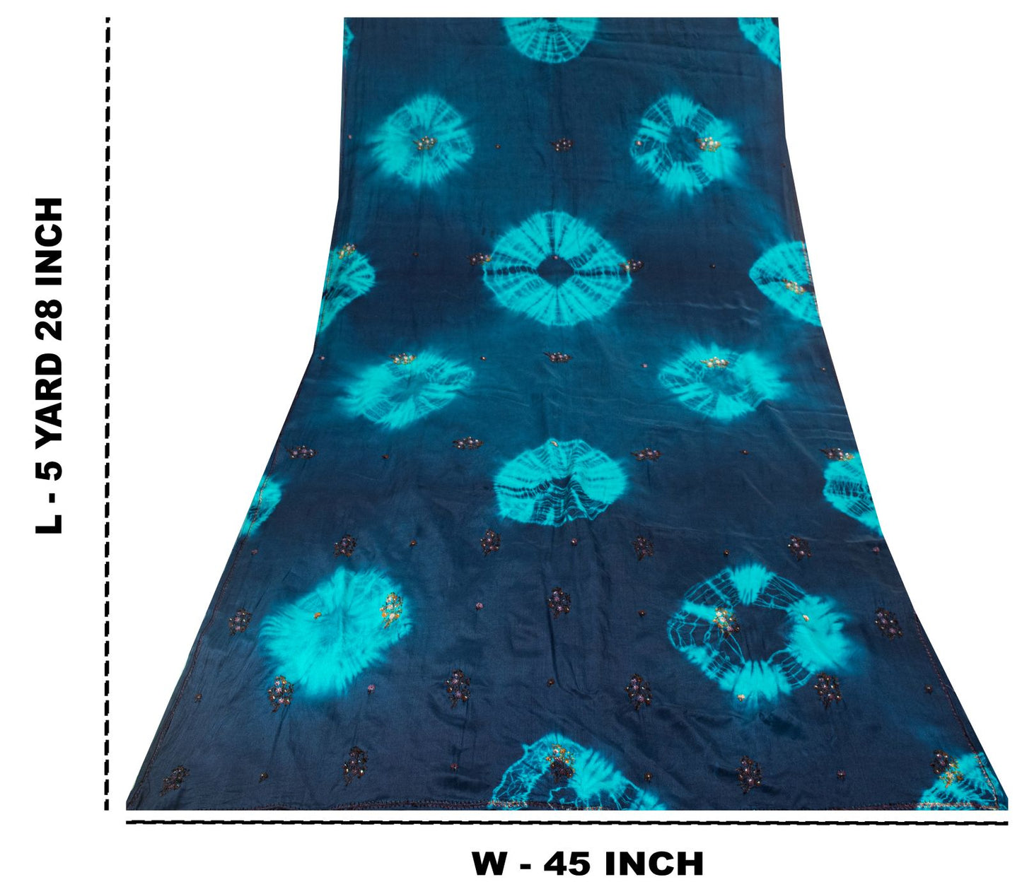 Sanskriti Vintage Saree Blue Pure Crepe Tie-Dye-Hand Embroidered Sari Fabric
