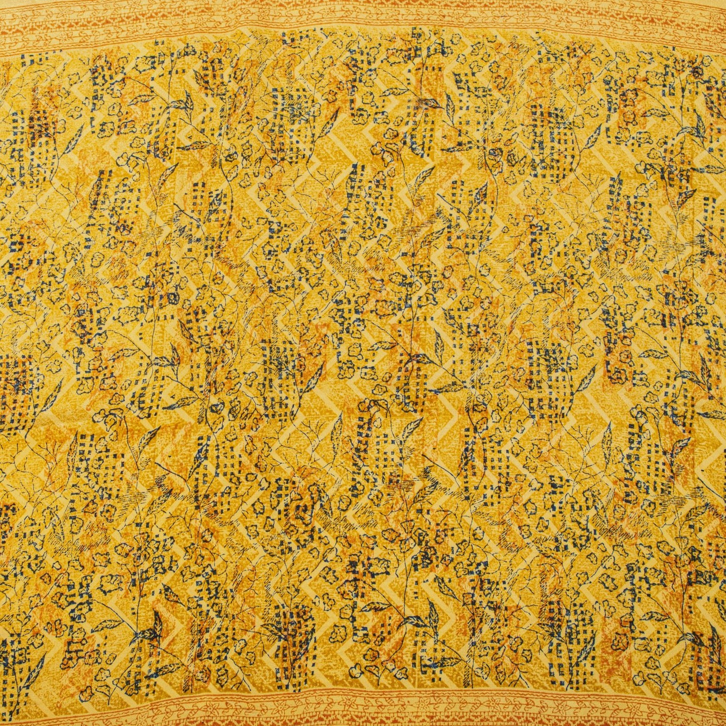Sanskriti Vintage Saree Yellow Pure Crepe Drum Floral Printed Sari 5+Yard Fabric
