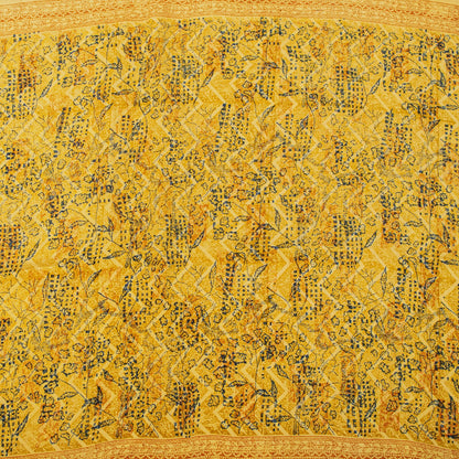 Sanskriti Vintage Saree Yellow Pure Crepe Drum Floral Printed Sari 5+Yard Fabric