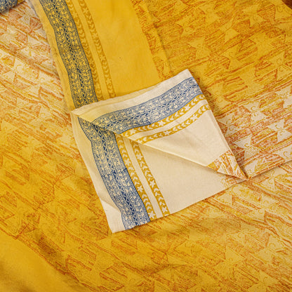 Sanskriti Vintage Saree Yellow Pure Crepe Drum Floral Printed Sari 5+Yard Fabric
