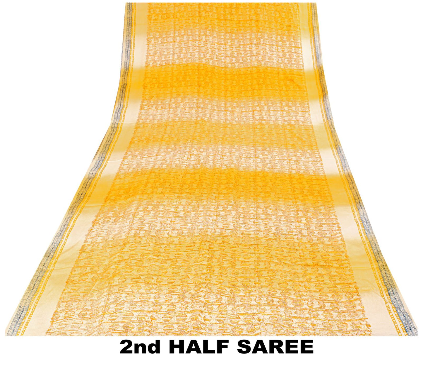 Sanskriti Vintage Saree Yellow Pure Crepe Drum Floral Printed Sari 5+Yard Fabric