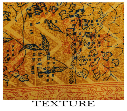 Sanskriti Vintage Saree Yellow Pure Crepe Drum Floral Printed Sari 5+Yard Fabric