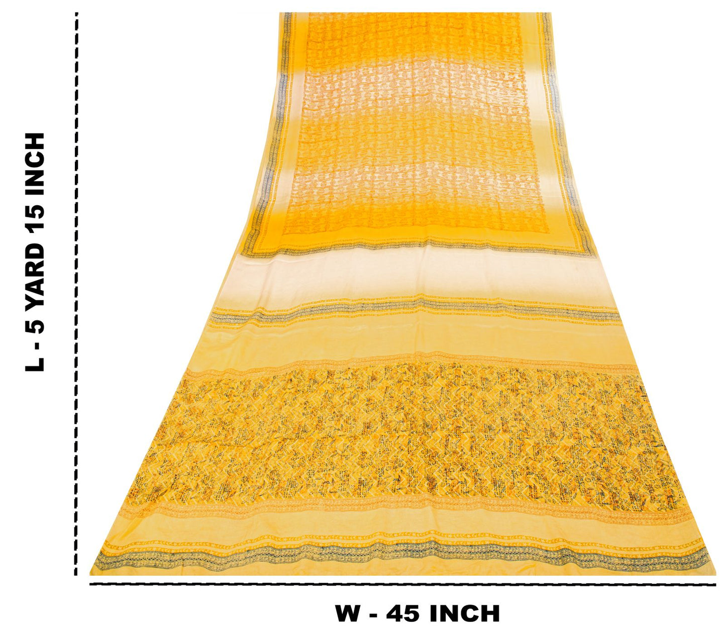 Sanskriti Vintage Saree Yellow Pure Crepe Drum Floral Printed Sari 5+Yard Fabric