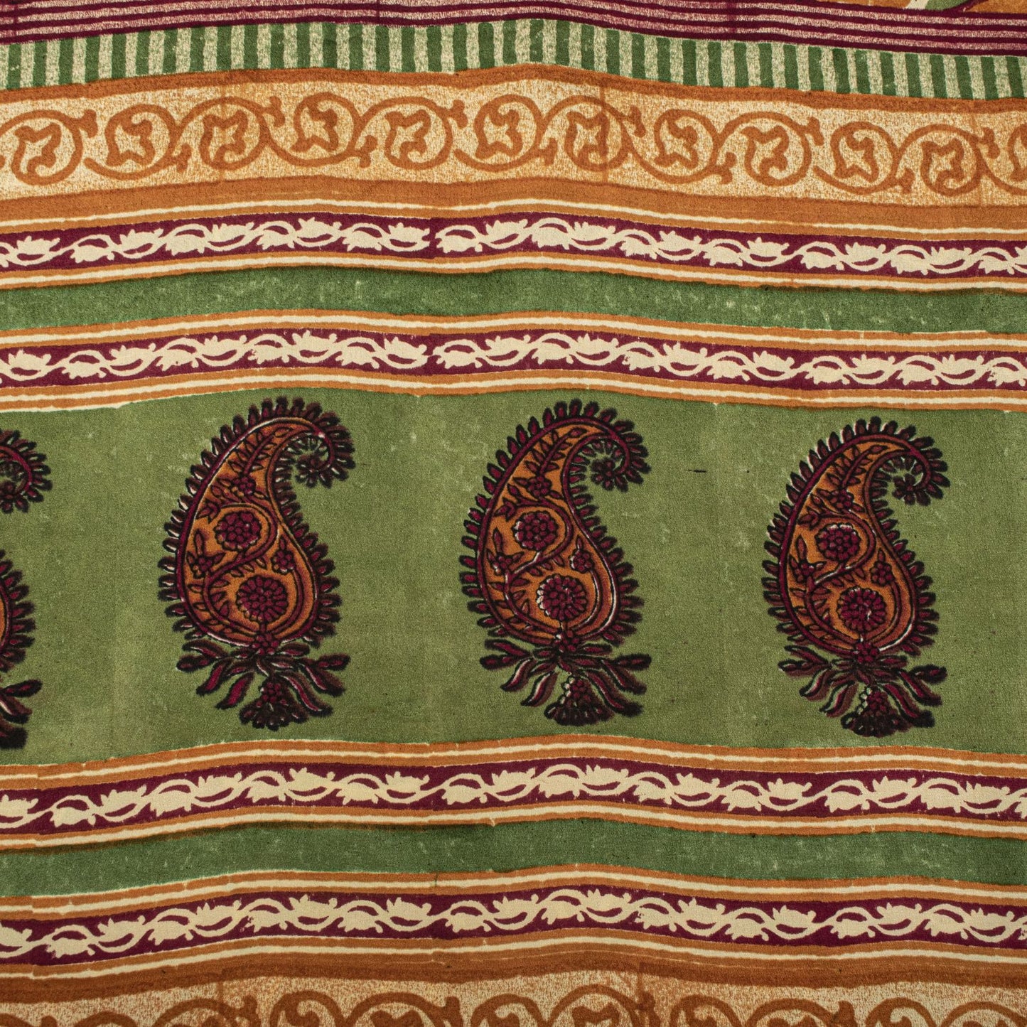 Sanskriti Vintage Saree Green Pure Crepe Paisley Printed Sari 5.5+Yard Fabric