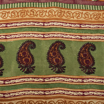 Sanskriti Vintage Saree Green Pure Crepe Paisley Printed Sari 5.5+Yard Fabric