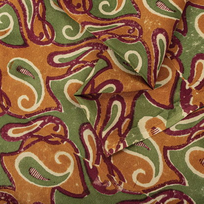 Sanskriti Vintage Saree Green Pure Crepe Paisley Printed Sari 5.5+Yard Fabric