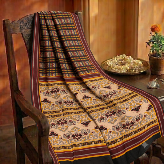 Sanskriti Vintage Saree Multicolor Pure Crepe Floral Print Sari 5.5+Yard Fabric