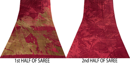 Sanskriti Vintage Saree Maroon Pure Crepe Abstract Printed Sari 5.5+Yard Fabric