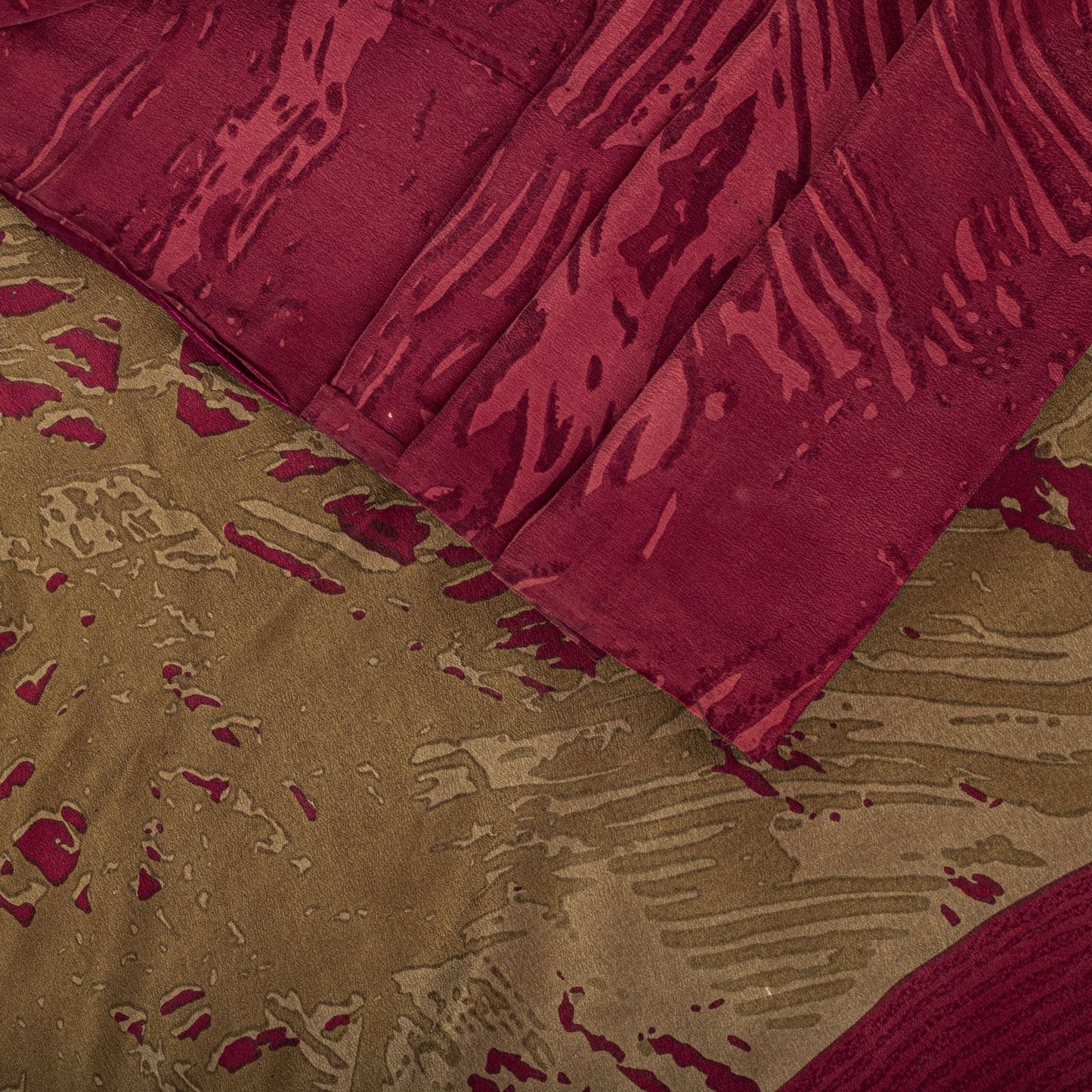 Sanskriti Vintage Saree Maroon Pure Crepe Abstract Printed Sari 5.5+Yard Fabric