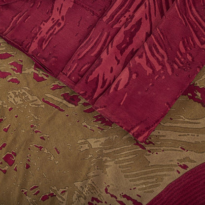 Sanskriti Vintage Saree Maroon Pure Crepe Abstract Printed Sari 5.5+Yard Fabric