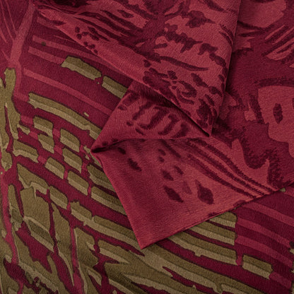 Sanskriti Vintage Saree Maroon Pure Crepe Abstract Printed Sari 5.5+Yard Fabric