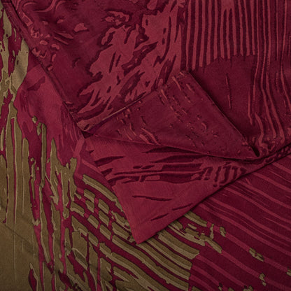 Sanskriti Vintage Saree Maroon Pure Crepe Abstract Printed Sari 5.5+Yard Fabric