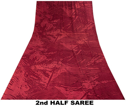 Sanskriti Vintage Saree Maroon Pure Crepe Abstract Printed Sari 5.5+Yard Fabric