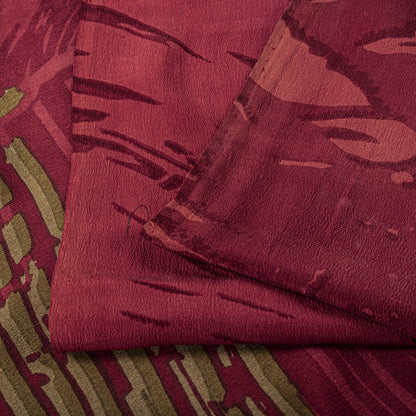 Sanskriti Vintage Saree Maroon Pure Crepe Abstract Printed Sari 5.5+Yard Fabric