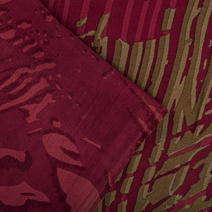 Sanskriti Vintage Saree Maroon Pure Crepe Abstract Printed Sari 5.5+Yard Fabric