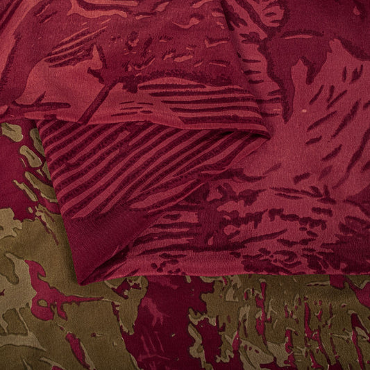 Sanskriti Vintage Saree Maroon Pure Crepe Abstract Printed Sari 5.5+Yard Fabric