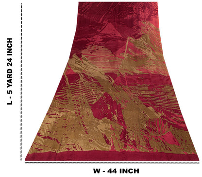 Sanskriti Vintage Saree Maroon Pure Crepe Abstract Printed Sari 5.5+Yard Fabric