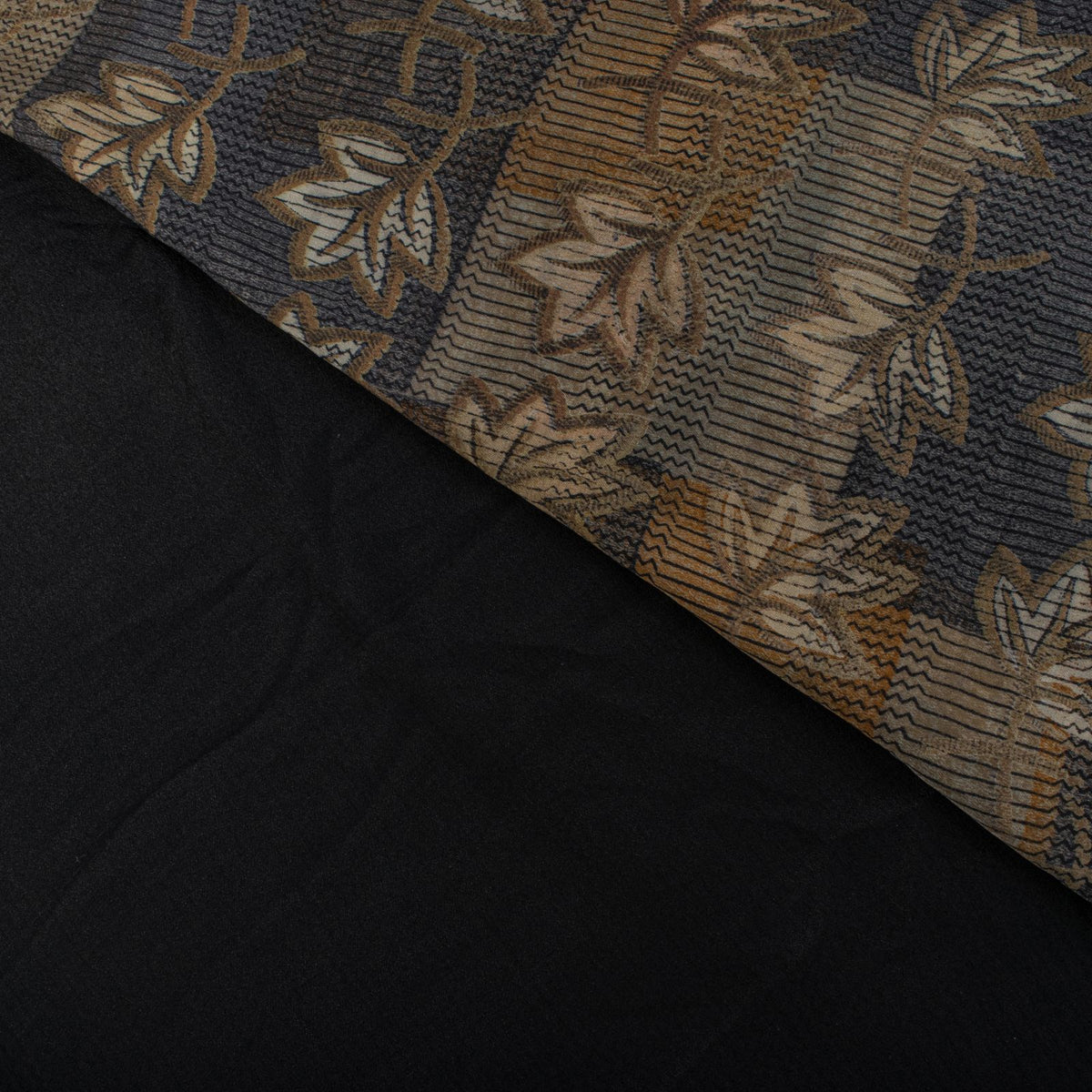 Sanskriti Vintage Saree Black Pure Crepe Floral Print Sari 5.5+Yard Craft Fabric